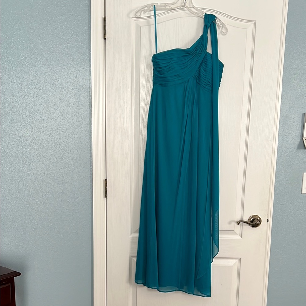 Alex Evenings Blue One Shoulder Ruched Cocktail Dress